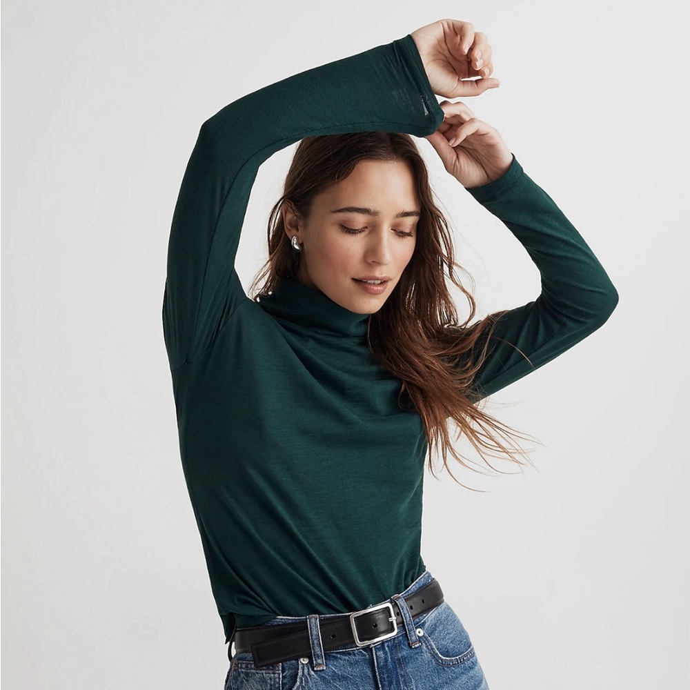 whisper cotton turtleneck madewell Smoky spruce medium NWT